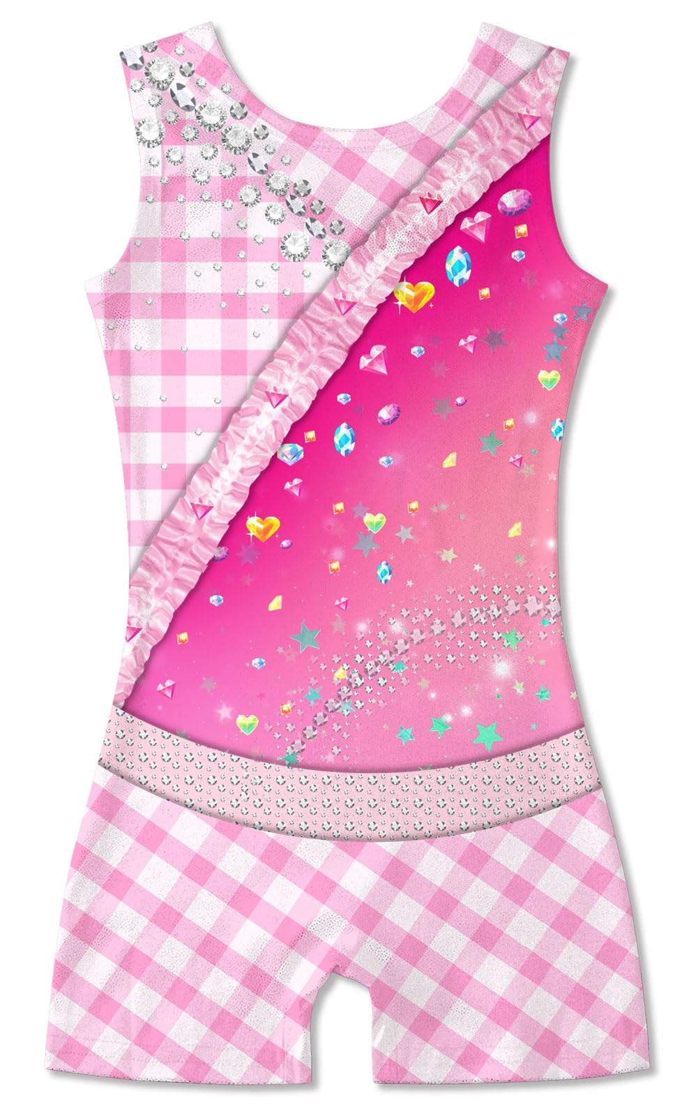 Funnycokid Gymnastics Leotards for Girls Toddler Dance Unitards with Shorts, Pink checkered diamonds, 3-4T