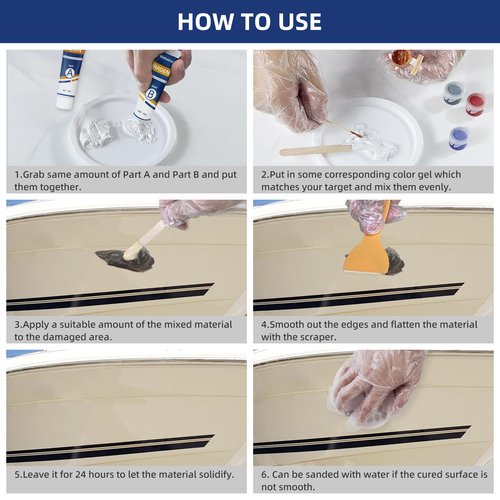 Globalcom Fiberglass Boat Repair Kit, (Color Match) Gel Coat Repair Kit for Boats, Marine Fiberglass Repair Kit for Boats, Epoxy Filler for Boats, Fiberglass Repair Kit Fix Holes Chips Pit Cracks