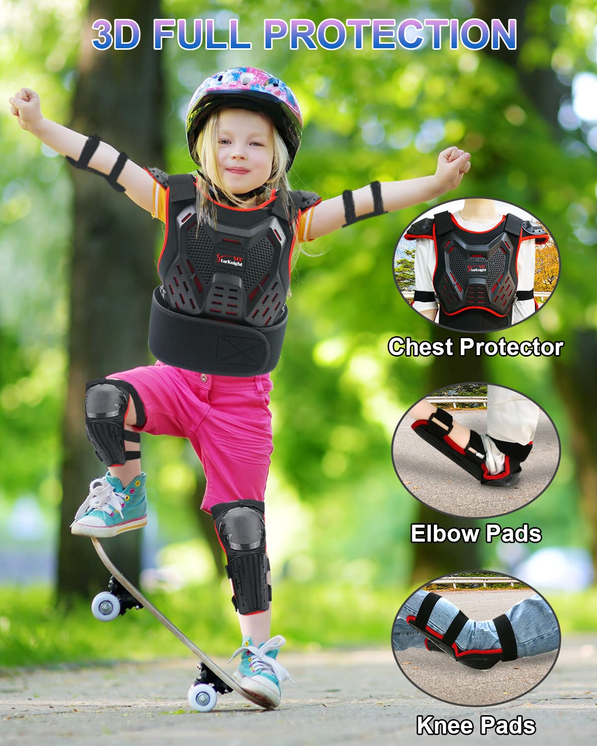 StarknightMT Kids Dirt Bike Gear - Youth Motorcycle Gear Riding Protective Motocross Armor Suit Chest Protector for 5-12 Boys Girls Biking Cycling Skating Off-Road,Red