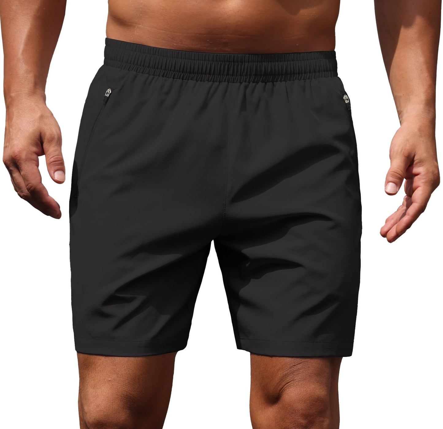 Sailwind Men’s Athletic Running Shorts 7" Quick Dry Lightweight Workout Gym Shorts with Zipper Pockets for Basketball Hiking Black