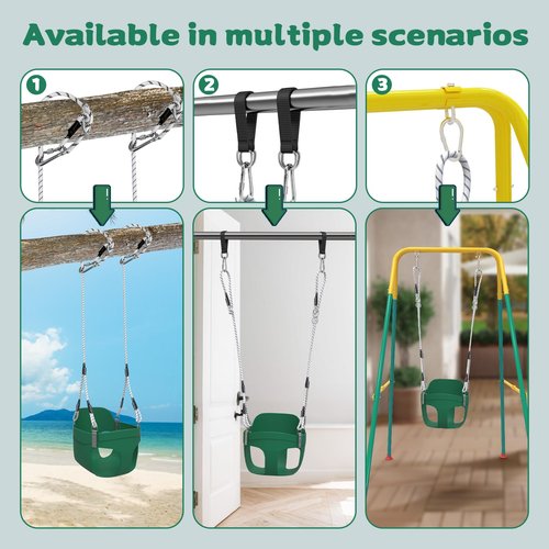 Toddler Swing, Heavy Duty Kids High Back Bucket Swings Ages for 3-6 with Snap Hooks and Safety Harness, Safety Design Easy Install Baby Swing for Outdoor Playground, Backyard (Green)