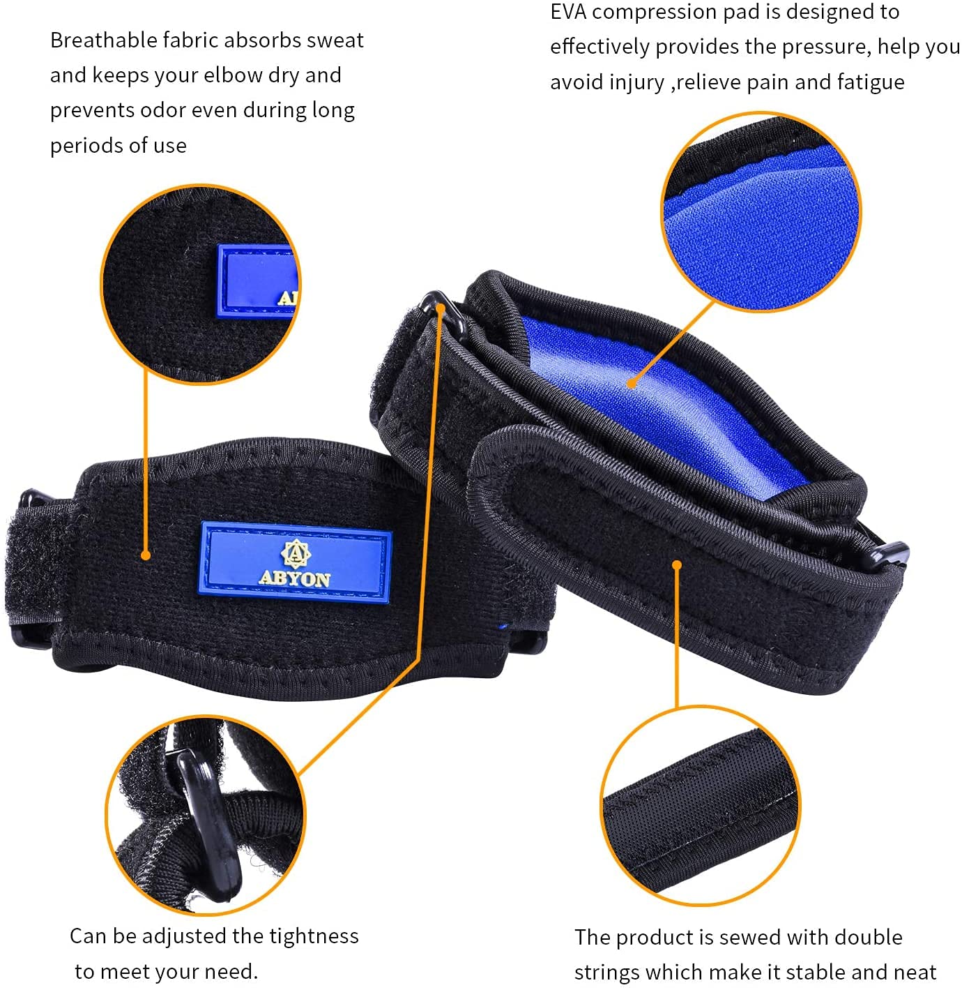 ABYON 3 Pack Professional Medical Grade Elbow Brace - Elbow Compression Sleeve (1pcs)+Tennis Elbow Brace (2pcs),Elbow Support Gear for Sports or Daily Use to Reduce Elbow Pain and Tendonitis | Tennis Elbow | Golfer's Elbow | Arthritis for Men and Women