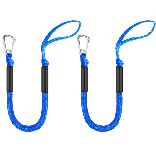3ft Bungee Dock Lines (2-Pack) – Heavy-Duty Elastic Mooring Ropes for Boats, Jet Skis & Kayaks | Adjustable PVC Sleeve | 316 Stainless Steel Clip | Blue