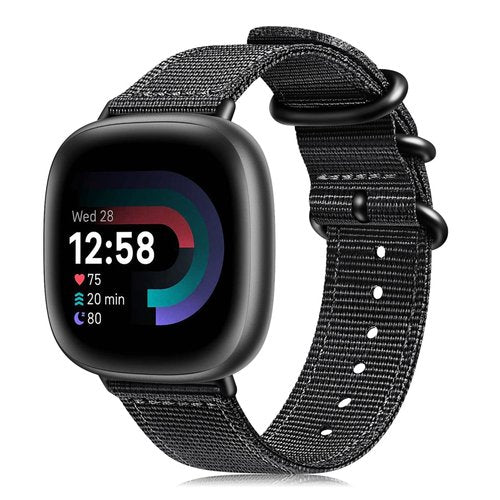 Fintie Band Compatible with Fitbit Versa 4 3 / Sense 2 1, Soft Woven Nylon Sport Replacement Strap Wrist Bands, Black