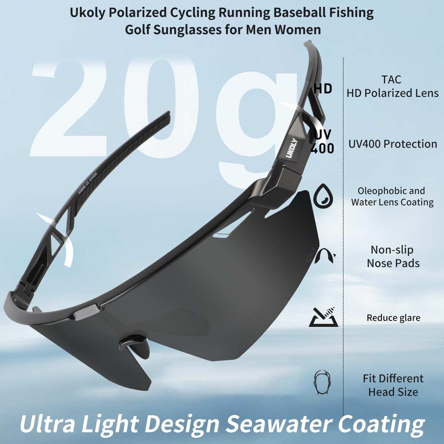 Ukoly Polarized Sport Sunglasses for Men Women,UV400 Protection HD Lens