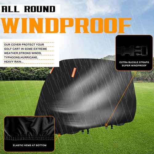 Golf Cart Cover 2/4 Passenger,Waterproof Outdoor Golf Cart Covers 2/4-Seater Extended Roof,Durable Weatherproof,Compatible with Club Car,EZGO,Yamaha,Cushman,Evolution,Kandi,Tomberlin-115x52x66 Inch