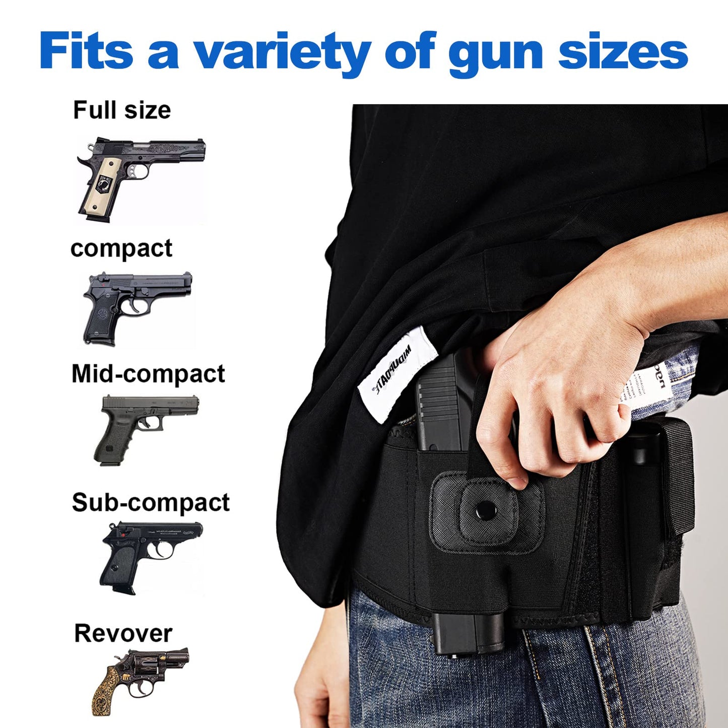 Gootus Belly Band Holster for Concealed Carry - Gun Holsters for Women and Men - Fits Glock, Ruger LCP, Taurus G2C, S&W M&P 40 Shield Bodyguard, Sig Sauer, etc