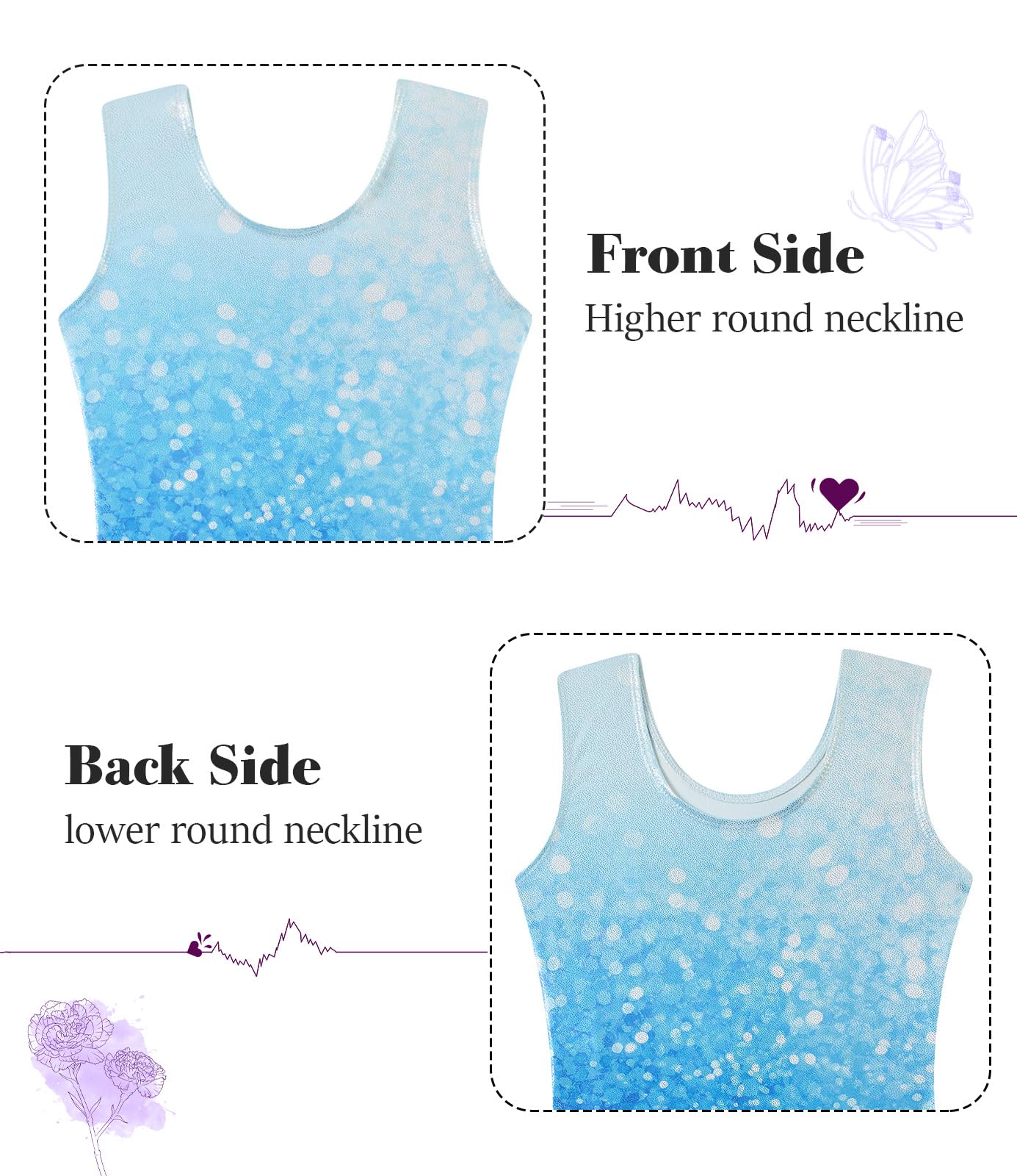 Vogseek Sparkly Gymnastics Leotards for Girls 5 6 Years Cute White Blue Shiny Dots Ballet Dance Unitards Biketards with Hair Scrunchie Kids Tumbling Shorts Activewear Clothes, Blue