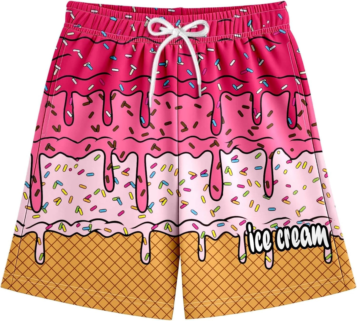 Ice Cream Boy Baseball Shorts Waffle Or Cone Preppy Shorts,Kids Youth Ice Cream Drip Track Short Pants