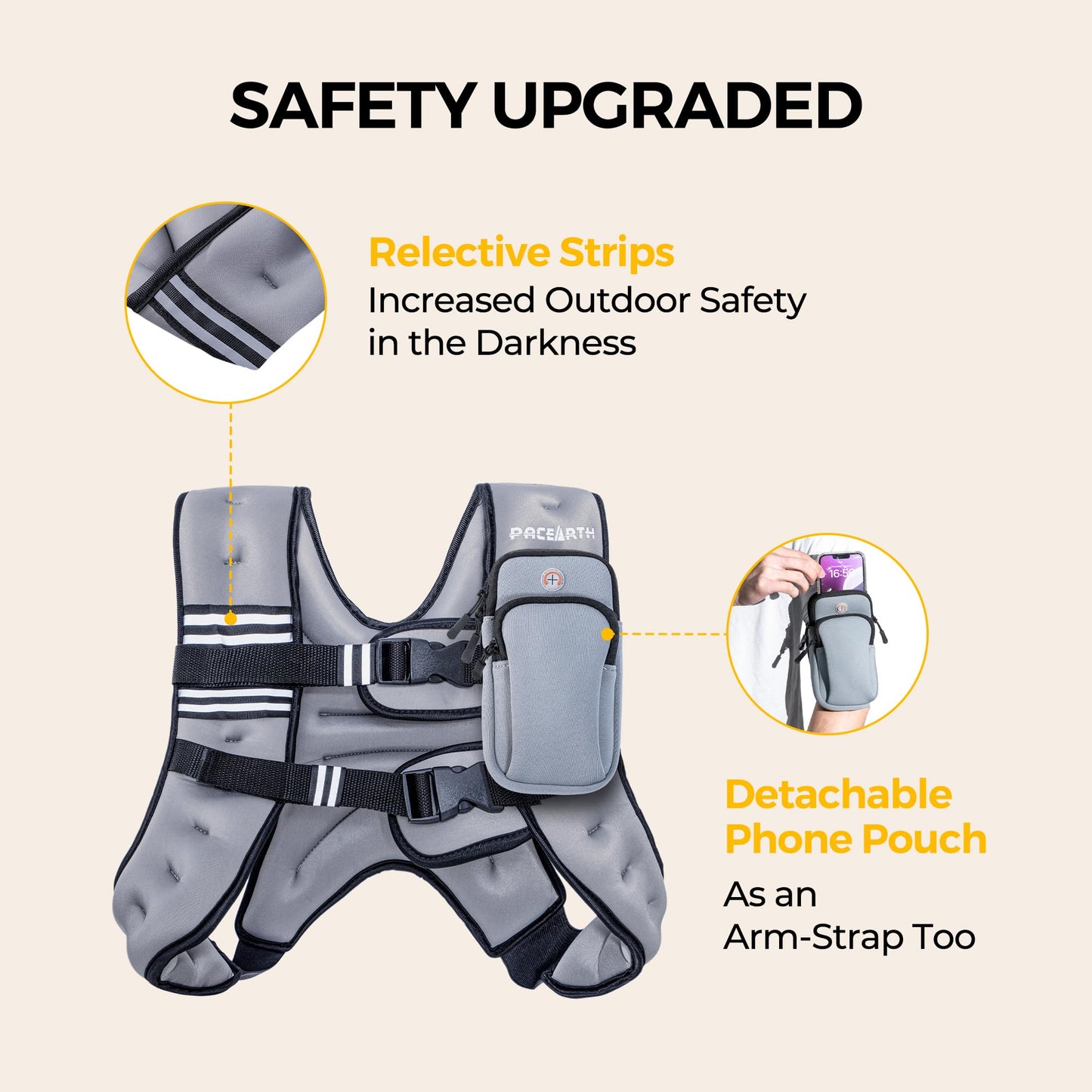 PACEARTH Weighted Vest,6lb/8lb/10lb/12lb/16lb/20lb/25lb/30lb Weight Vest with Reflective Stripe, Body Weight Vests for Women, Men, Weight Loss Workout, Strength Training, Running, Walking, Jogging
