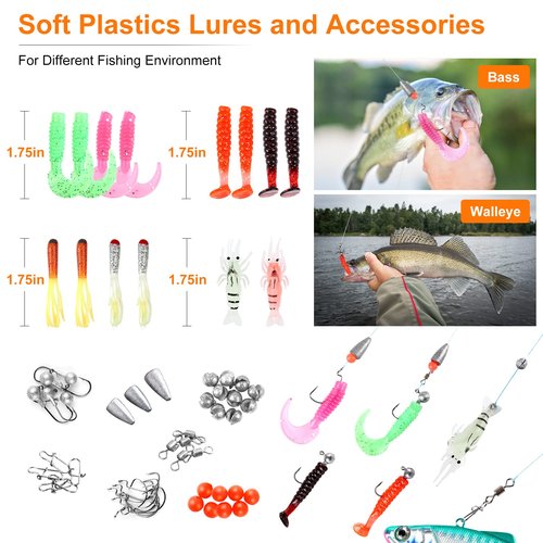 TCMBY Fishing Lures Bait Tackle Kit Set for Freshwater Trout Bass Fishing, Including Accessories, Fishing Tackle Box, Crankbait, Spoon, Hooks, Fishing Gear and Equipment for Starter Beginner.