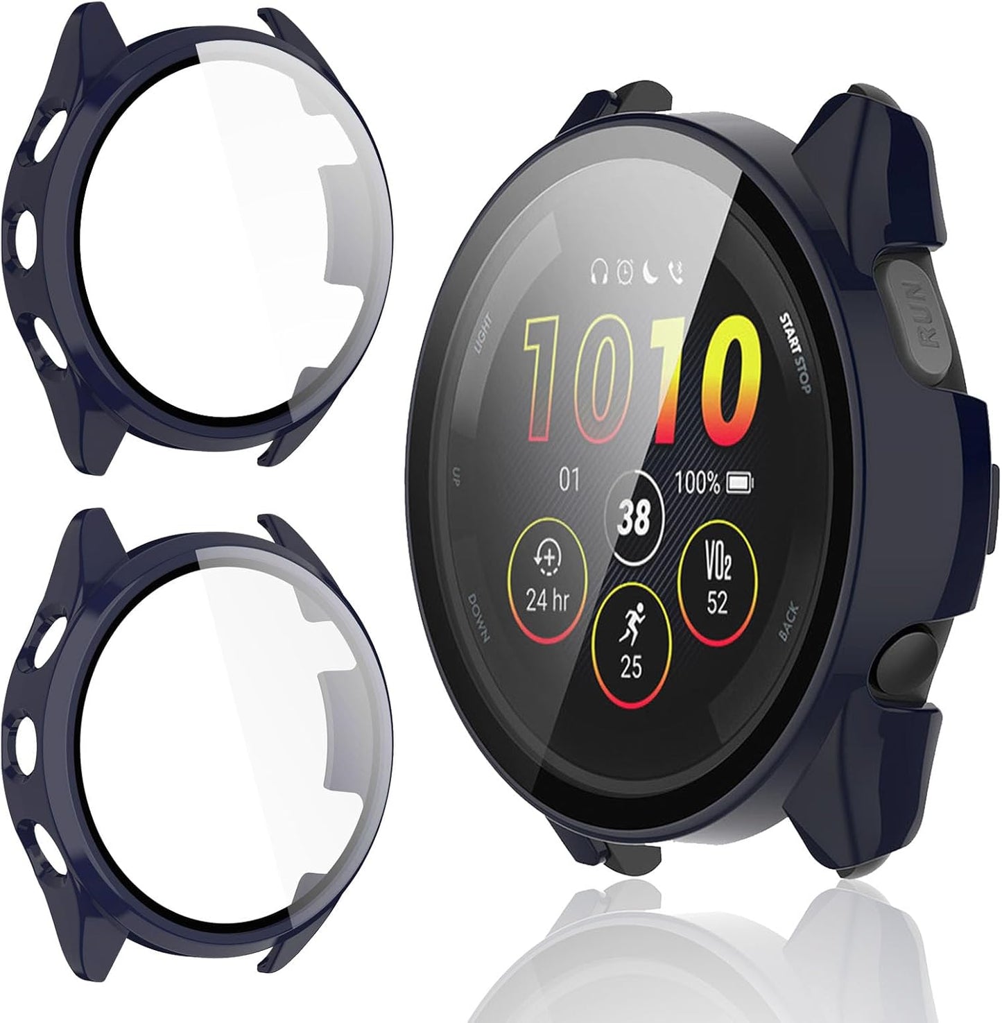 2 Pack for Garmin Forerunner 165 &165 Music Screen Protector Case [Full Coverage], Hard PC Bumper All-Around Protective Accessories for Garmin Built-in Tempered Glass Film
