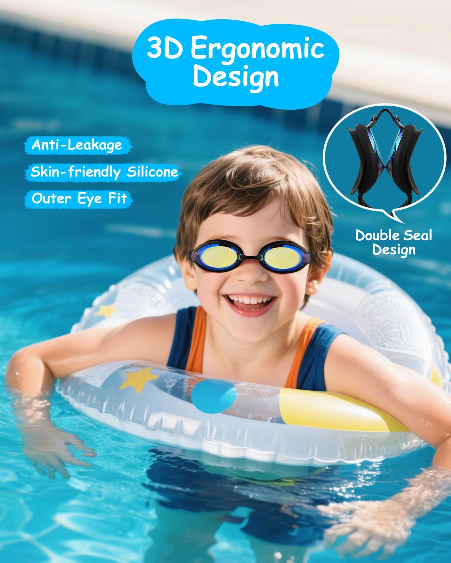 Hurdilen Kids Swim Goggles, Anti-fog and UV Protection with Swimming Cap for Age 3-15 Youth Boys Girls Toddler (Black)