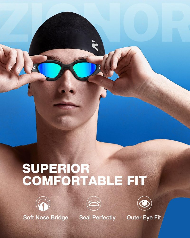 ZIONOR Swim Goggles Adult, G1 Air Anti-Fog UV Protection, Leakproof Comfortable Fit for Adult Men Women, Includes Swim Cap
