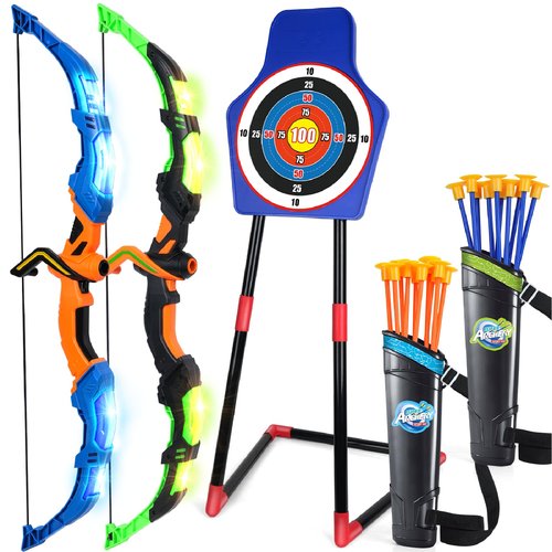 TOY Life 2 Pack Bow and Arrow for Kids 4-6 8-12, LED Archery Set, Bow and Arrow Set, Outdoor Games Outside Toys for Kids, Birthday Gifts for Boys