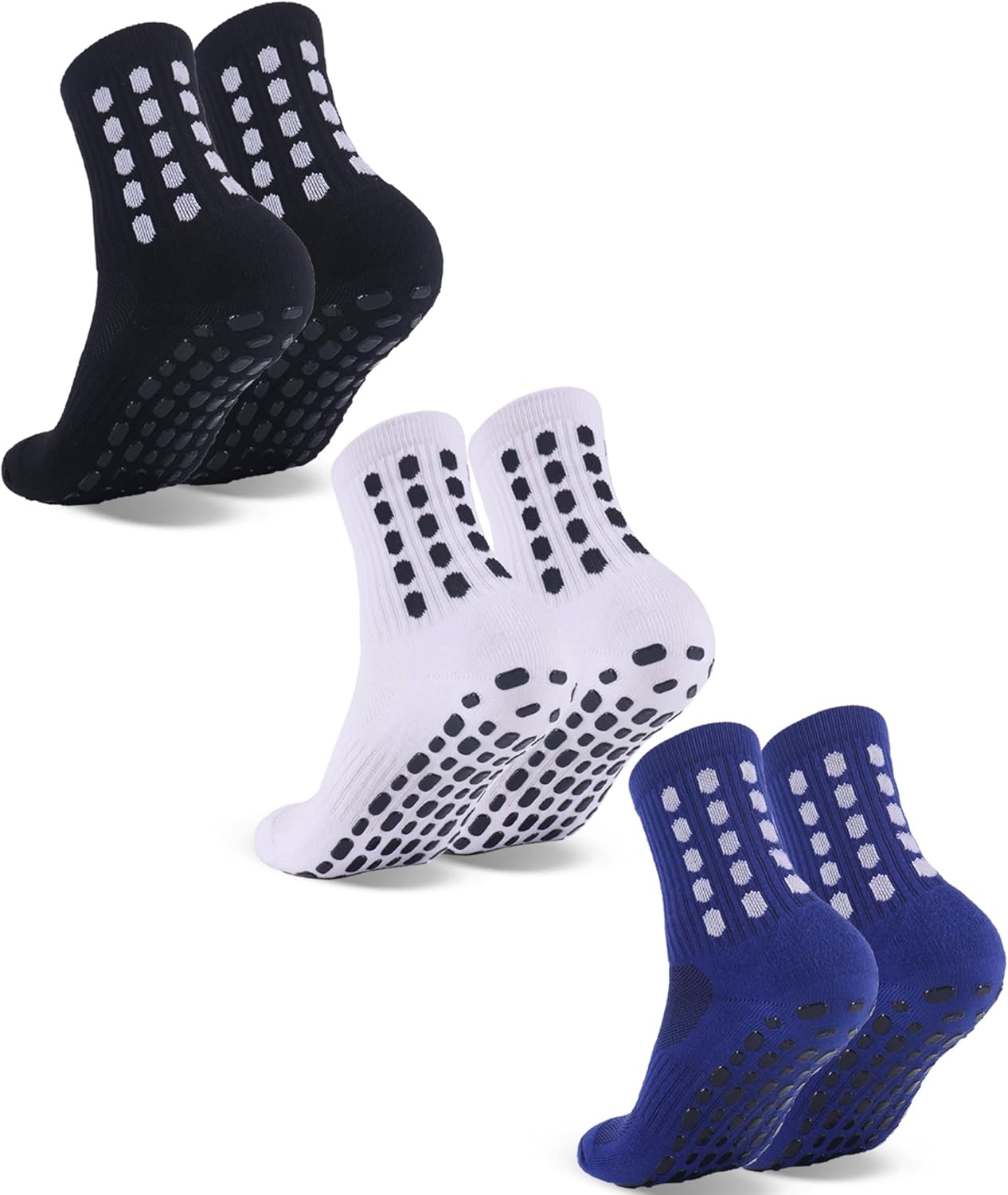 3 Pairs Kids Grip Soccer Socks Cushioned Non Slip Football Athletic Sports Socks for Boys Girls