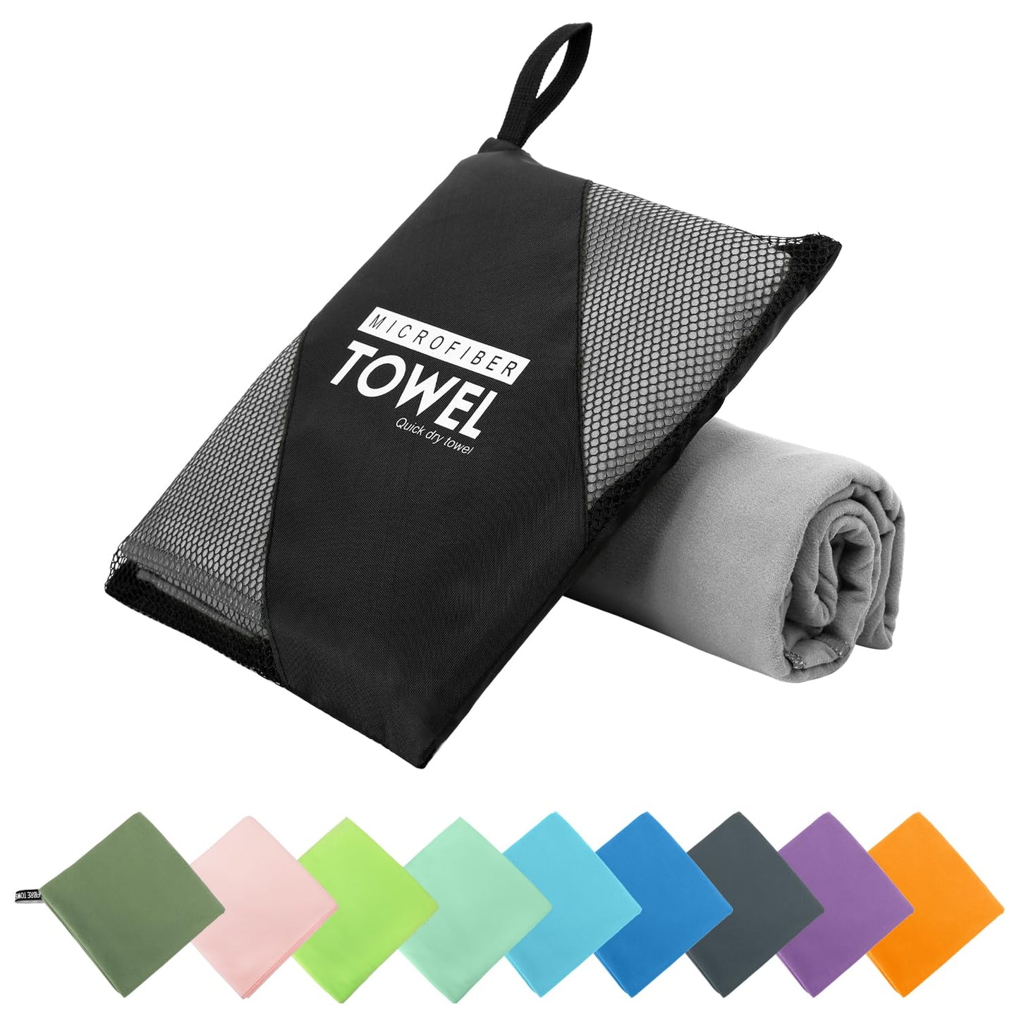 ZIUDBOC Microfiber Travel Towel, Soft Lightweight Quick Dry Towel, Super Absorbent Compact Travel & Sports & Beach Towels for Camping, Backpack, Gym, Swimming, Yoga, Hiking (M:20"×40" -Gray)