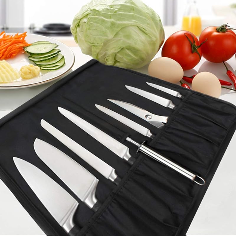 Large Capacity Knife Roll Bag with Handle & Shoulder Strap – 15 Slots Chef Knife Case
