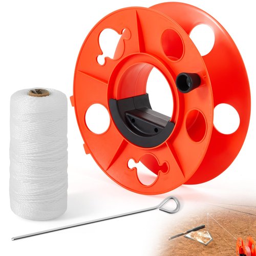 PullCrease Sports Standard String Winder Kit with 500 ft #36 Nylon String Line and Ground Nail, Baseball Field Line String Cord Storage Reel with Center Spin Handle for Baseball Soccer Track and Field