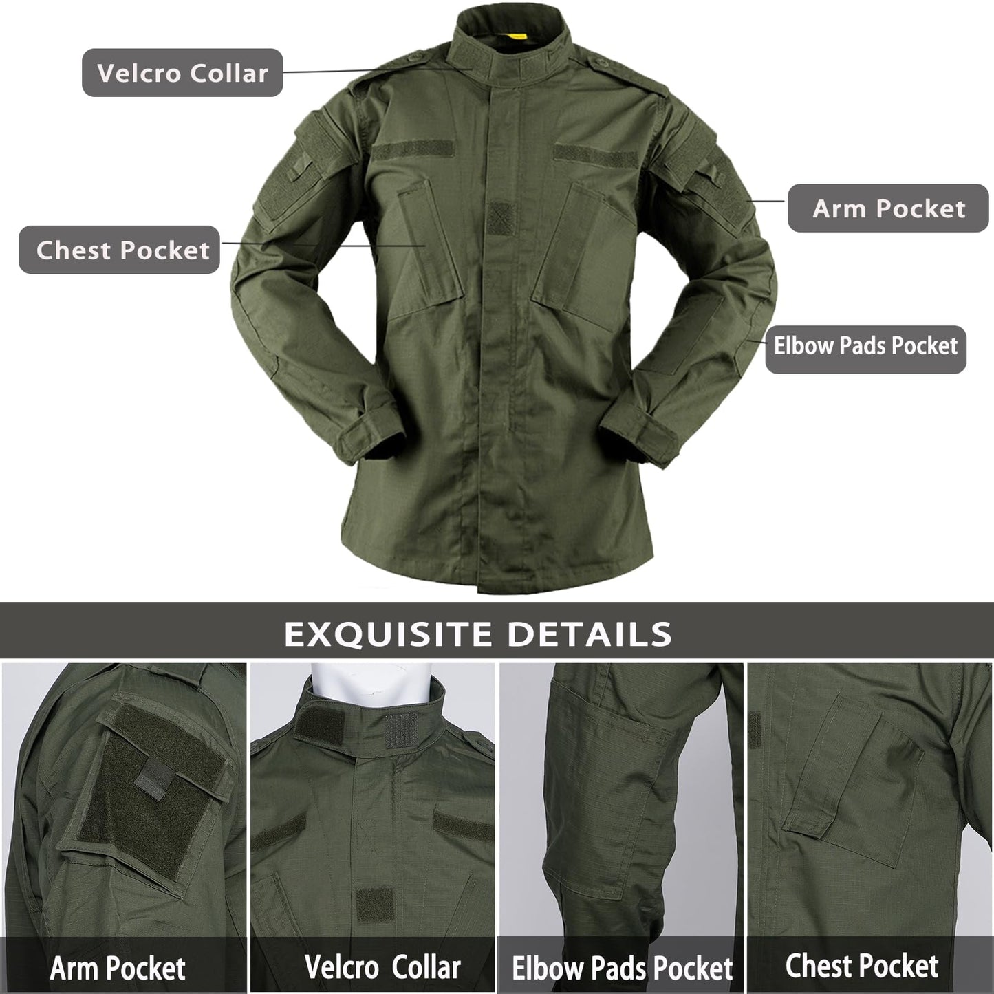 ACU Tactical Military Uniform Set Camo Combat Jacket Pants Suit Outdoor Hunting Paintball Airsoft Apparel for Men Green XL