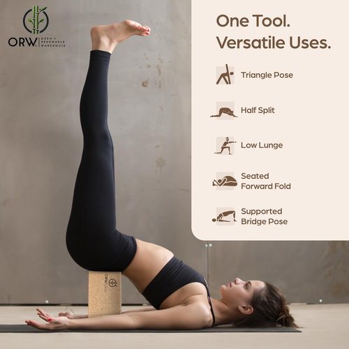ORW OREN’S Natural Cork Yoga Block – 9”x6”x3”, 1.5 lbs – Heavyweight, Non-Slip, Eco-Friendly Support for Balance, Stretching, Pilates & Fitness – Dense Yoga Prop for All Levels