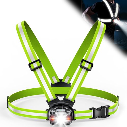 ISEYOU Running Lights for Runners, 500 Lumens 45° Adjustable Running Light with Dual-Reflective Straps, IPX4 Waterproof & USB Rechargeable Chest Light Vest for Night Walking/Cycling/Jogging