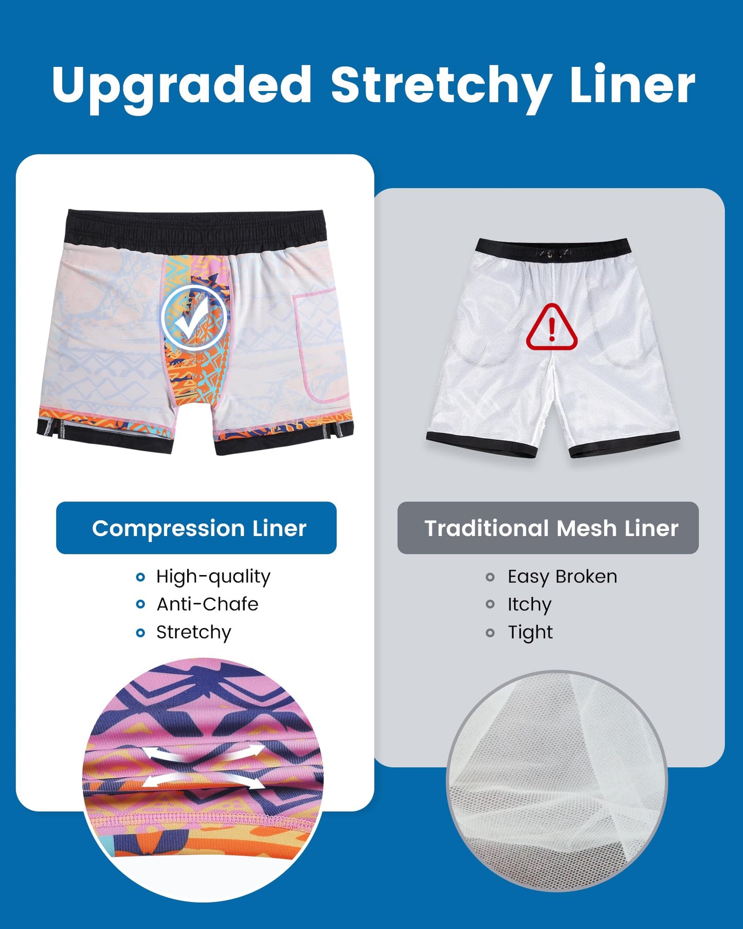 maamgic Mens Swim Trunks with Compression Liner 5 Inch, Quick Dry Bathing Suit with Zipper Pockets, Stretch No-Chafing Swim Shorts, Totem X-Large