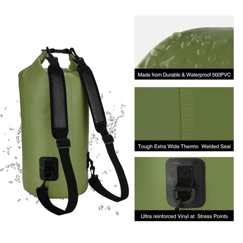 Piscifun Waterproof Backpack 10L 20L 30L 40L Floating Backpack with Waterproof Phone Case for Water Sports Fishing Boating Kayaking Surfing Rafting Gift for Men Women, Green, 10l-2, 10l