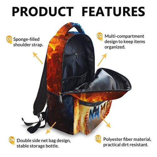 Backpack for Boys, Personalized Baseball Backpacks for Kids Teens Elementary Middle Primary High Senior, 17 Inch Lightweight Custom Sport Bookbag for Ages 6-18 Back to School Travel
