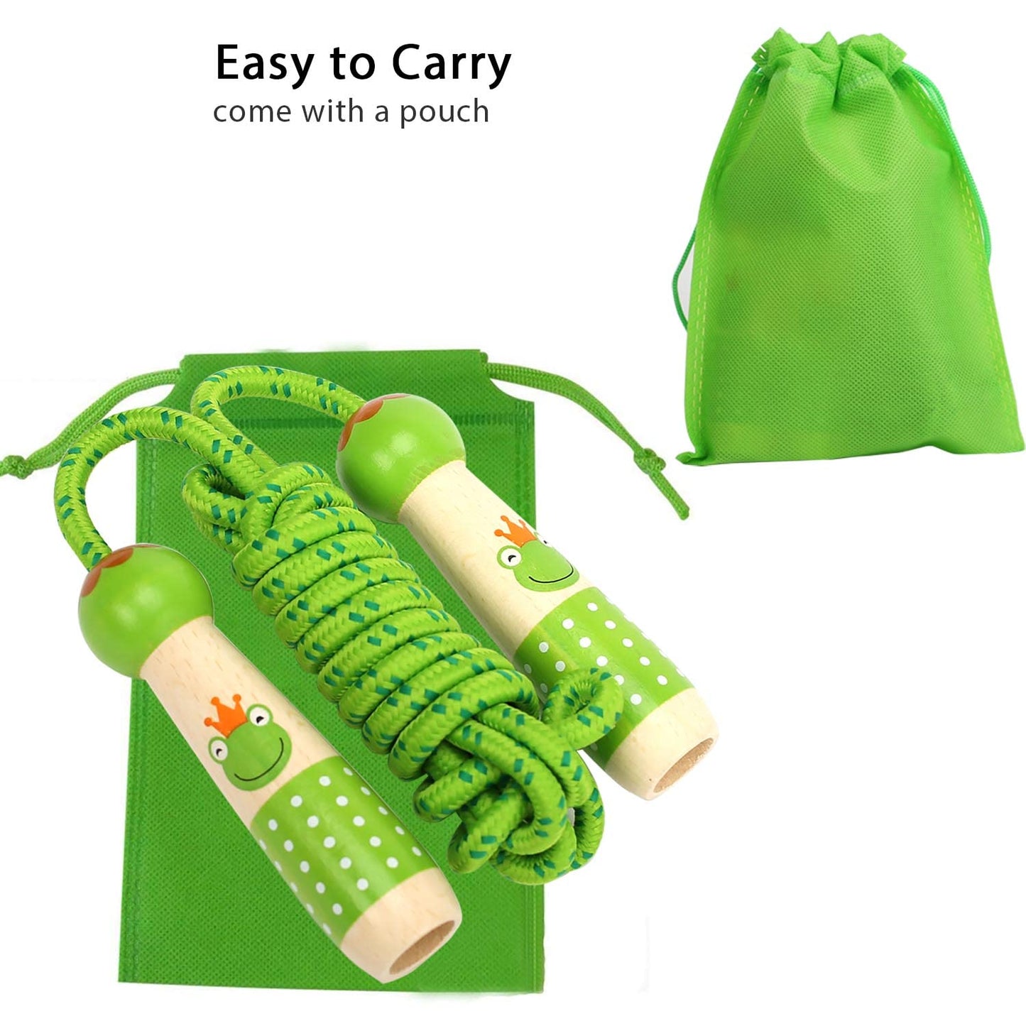 EGOSKY Jump Rope Kids, 7.2ft Children Adjustable Cotton Skipping Rope with Wooden Handle for Boys Girls Fitness Outdoor Activity Green
