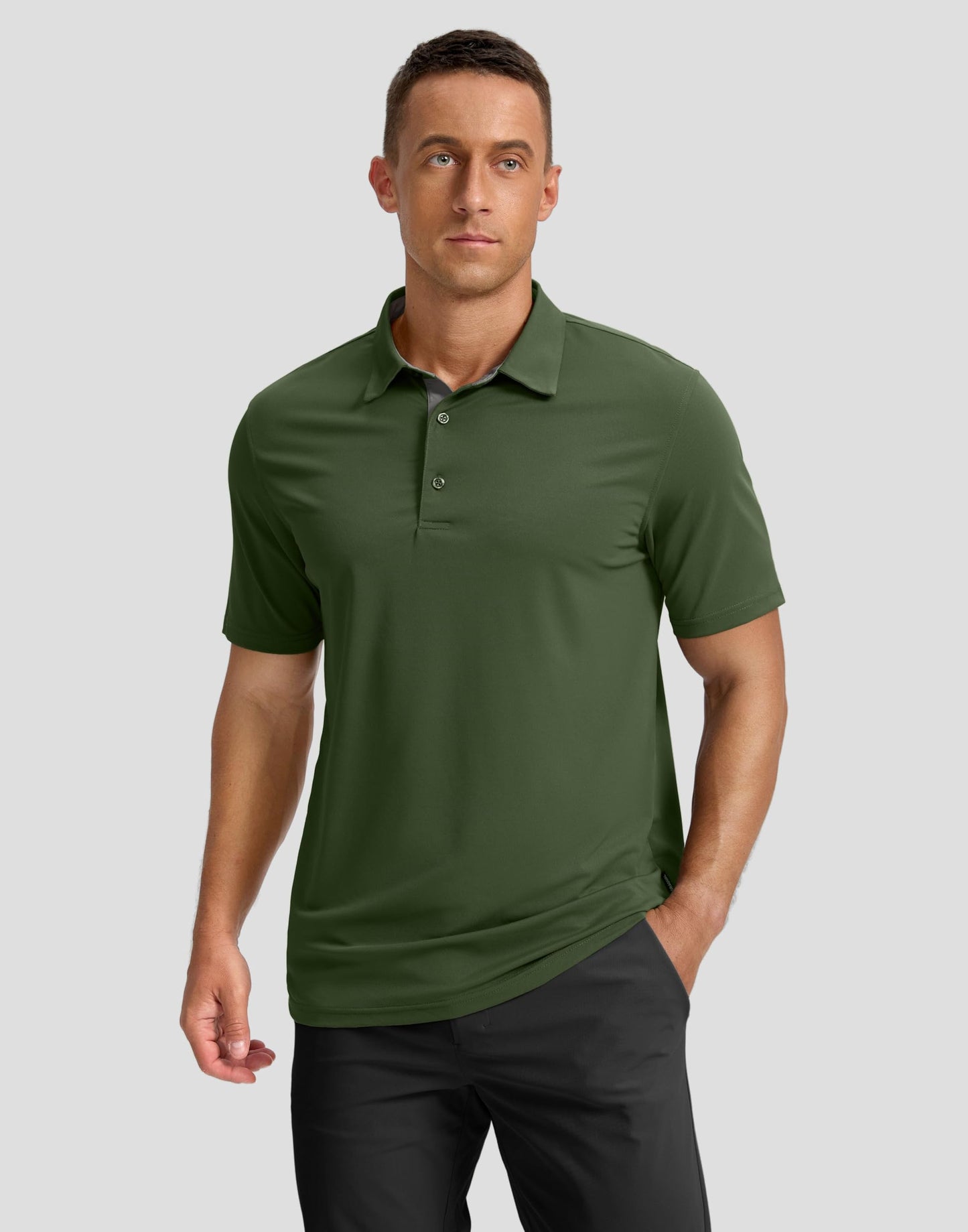 Men's Golf Shirts Dry Fit Moisture Wicking Performance Short Sleeve Collared Polo Shirts for Casual Tennis Bussiness (Dark Green, M)