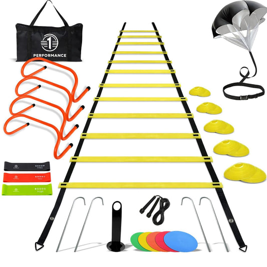 1PERFORMANCE Agility Training Equipment – Agility Speed Ladder & Agility Hurdles | Soccer Football Training Equipment for Youth – Improve Speed, Agility & Coordination