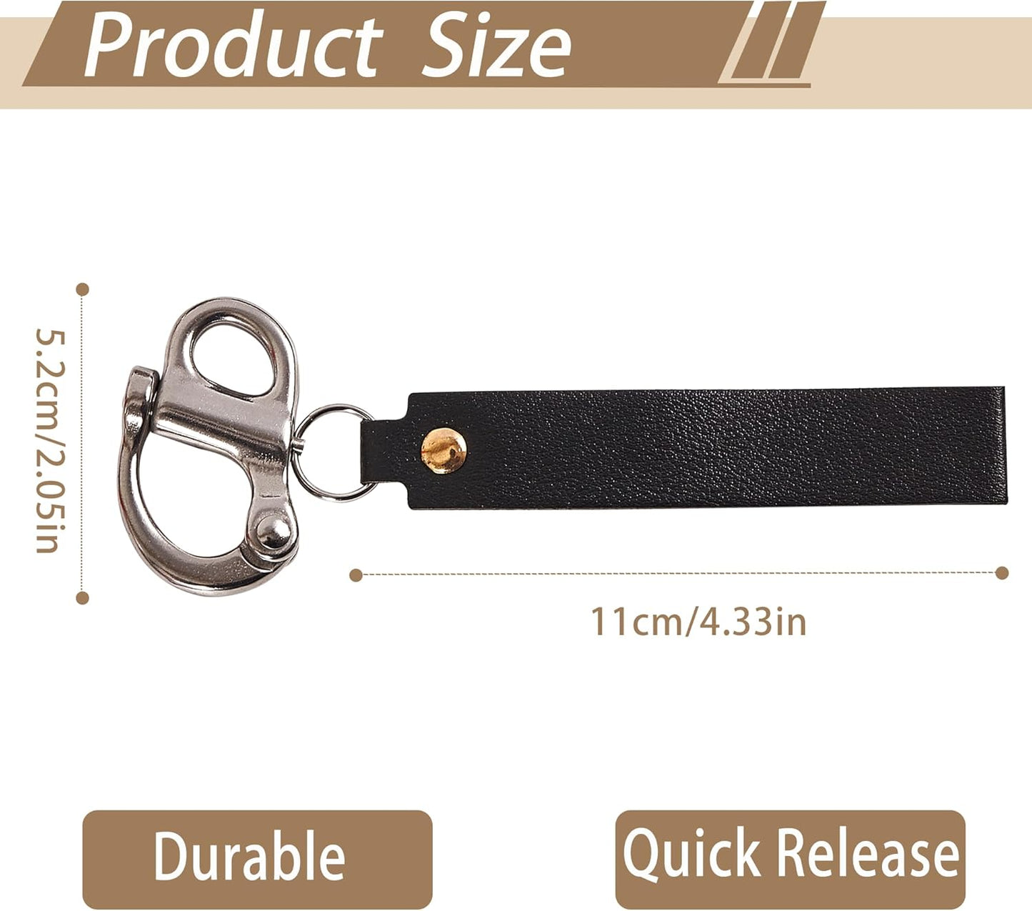 2 Pcs Firefighter Quick Release Shackle with Leather Handle, 316 Marine-Grade Stainless Steel Quick Release Clip, Fixed Snap Shackle Lanyard for SCBA Mask, Sailing Rigging Shackle, Boat Buckle