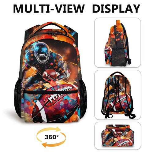 Homexzdiy Football School Backpack for Boys, Football Backpacks for Kids Students Age 6-18, Kids Bookbag for Primary, Middle High School, 17 Inch Large Capacity Schoolbag Supplies Gifts