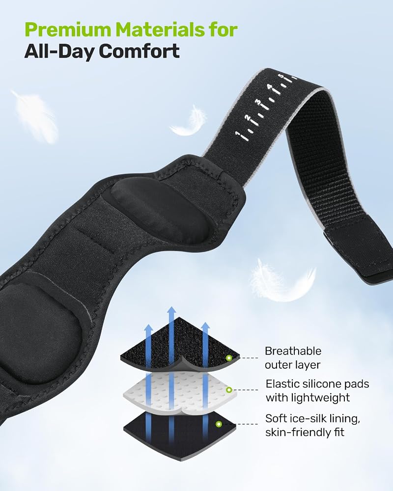 Tennis Elbow Brace for Men & Women - Dual Pad Compression, 1-15 Scale, Gray