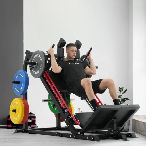 RitFit Gazelle Pro 3 in 1 Leg Press and Hack Squat Machine - High-Tensile Steel Leg Press Machine, 2000 lbs Capacity, Adjustable Angles, Hack Squat Machine with Weight Storage, Black (RED)