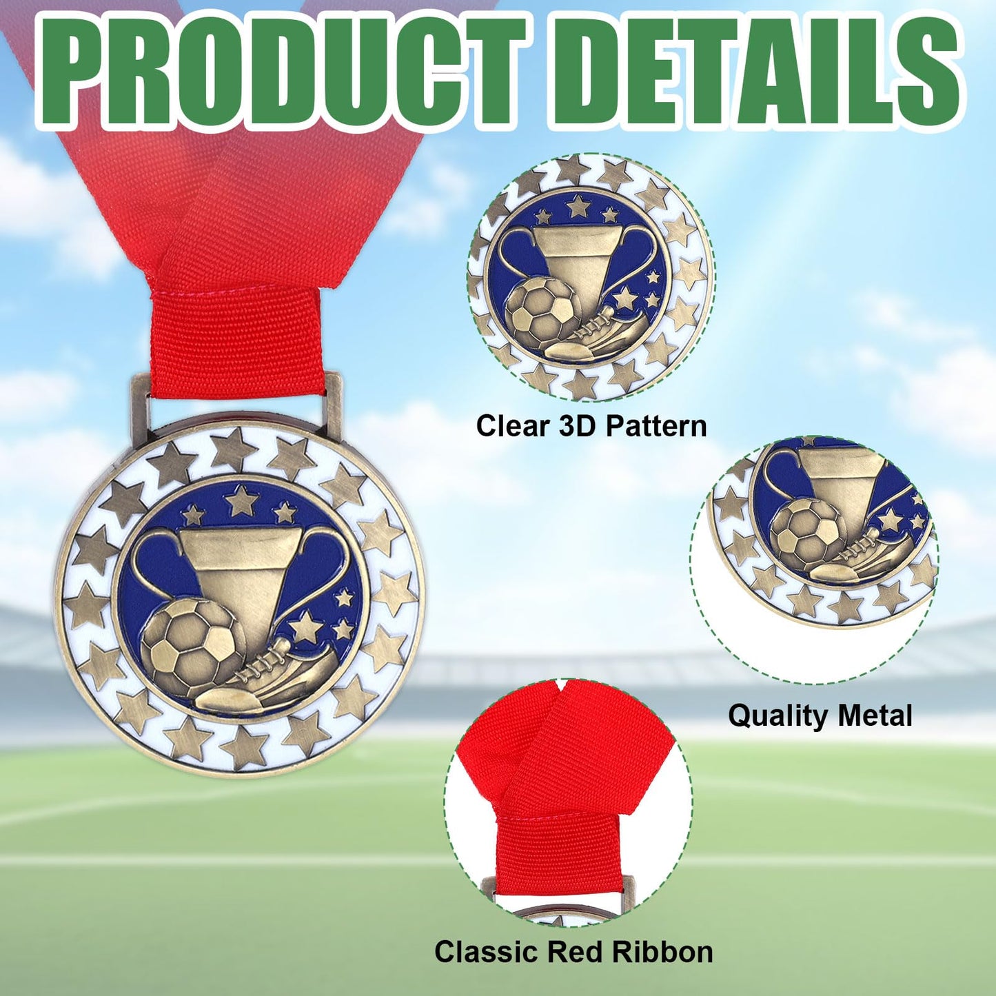 SvkOjmx 12 Pcs Soccer Medals with 12 Pcs Achievement Award Certificates Team Participation Medals with Red Ribbon Metal Champion Award Trophy for Soccer Themed Party Favors Participant Trophy Prize