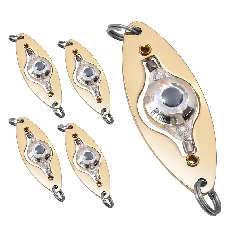 Spoon-L Size LED Underwater Fishing Lures - 5Pcs Deep Drop Lighted Bait Flashers (Fish Eye 360° Flash)