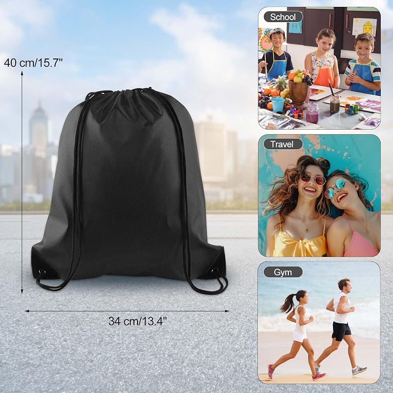 12 Pcs Black Drawstring Backpacks - 39x34 cm Gym Sports Bags (Variation: Black+12)