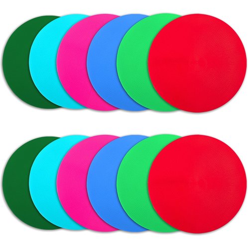 Vhxorrz Poly Spot Markers 9 inch 12 Pcs Non-Slip Floor Dots Flat Field Cones Rubber Circles for Gym for Football Soccer Basketball Speed Training Markers Dance Kids Class room Sports Drills TPE Set-A1