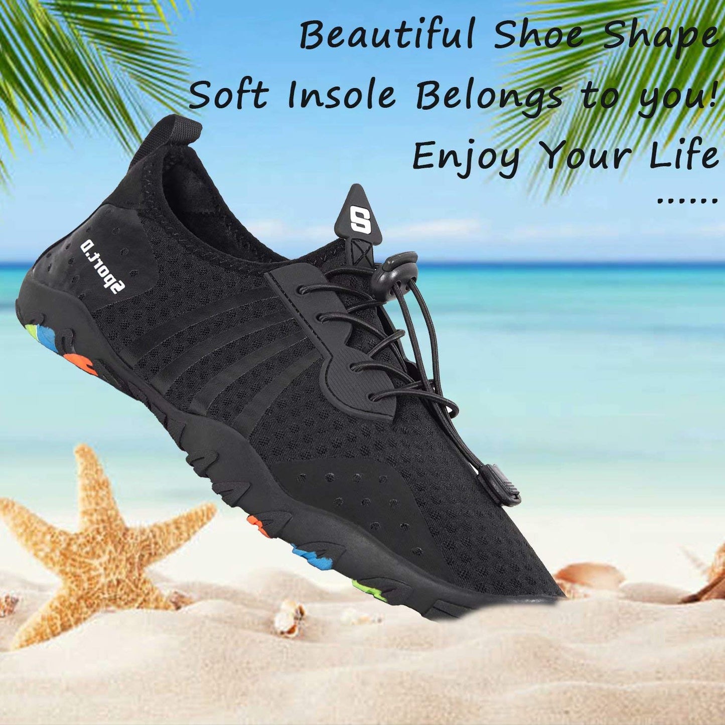 YALOX Water Shoes Men's Women's Swim Shoes Outdoor Beach Barefoot Quick-Dry Aqua Pool Socks Swimming Yoga Surfing Exercise(8080-Black,40EU)