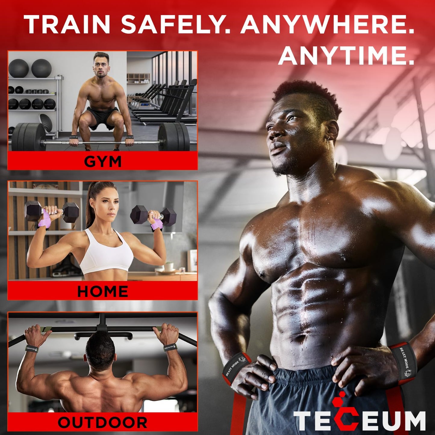 TECEUM Lifting Wrist Straps with Neoprene Padding Support – Black and White – Grizzly – Heavy Duty Wrist Workout Straps For Men and Women – Ideal for Powerlifting, Strength Training, Bodybuilding