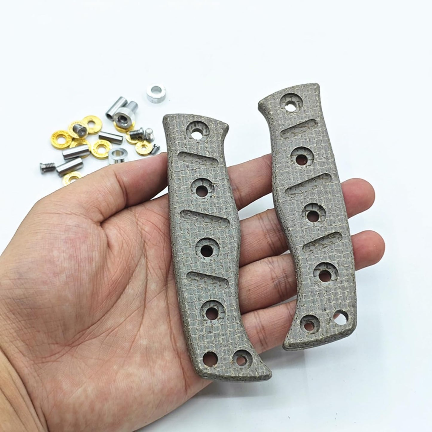 2Pcs Custom Micarta Handle Fit for Benchmade Fixed Adamas 375 Knife with Screws Sets DIY Scale Swap Repair Parts Patches Handle Replacement(Grey)