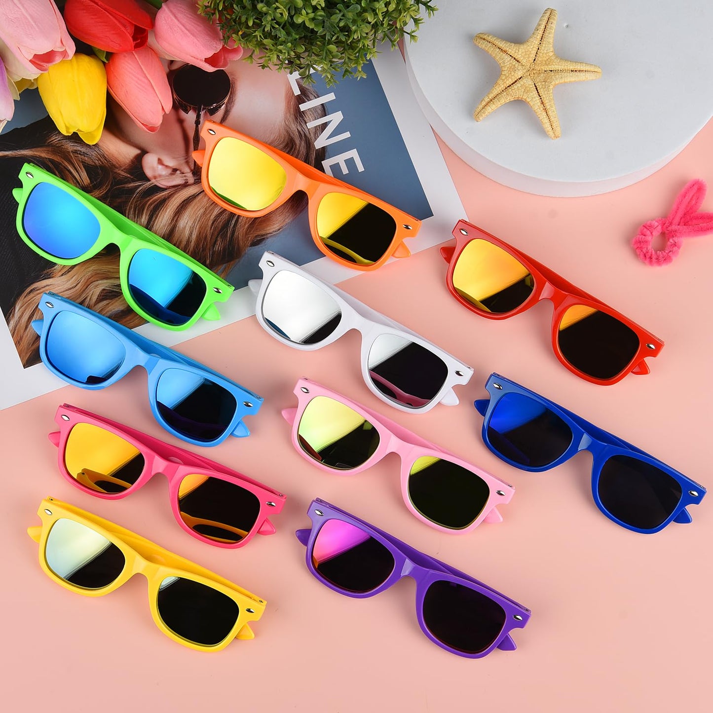 BOUBONI 10/20/40 Pack Kids Sunglasses Bulk Retro Party Favors for Wedding Beach Summer Pool Party Supplies Goodie Stuffers (10, Gradient Colors)
