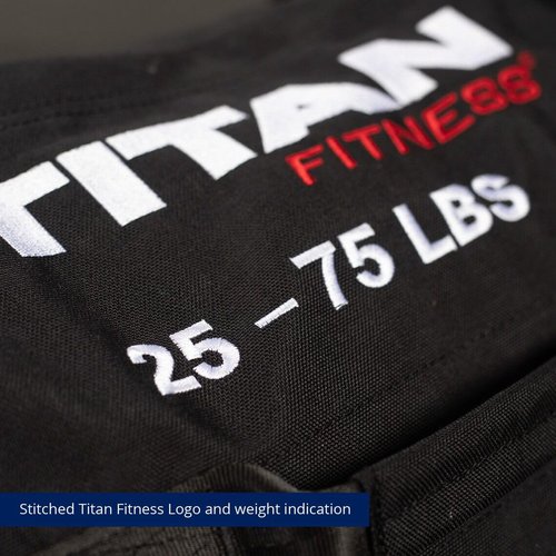 Titan Fitness 25-75 LB PRO Strongman Sandbags, Double Layer, 1050D Cordura, Black, Carry Home Gym Training