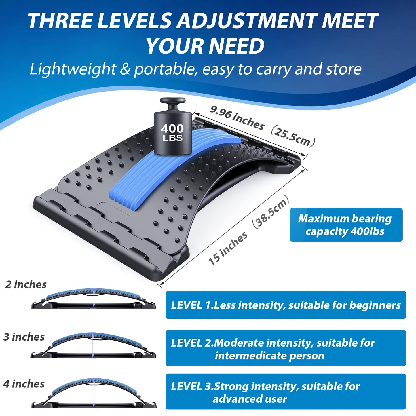 MINOLL Back Stretcher for Lower Back Pain Relief, Multiple Level Adjustable Arch Lumbar Back Cracker Board, Back Cracking Device, Back Massager for Scoliosis, Spine Decompression Support