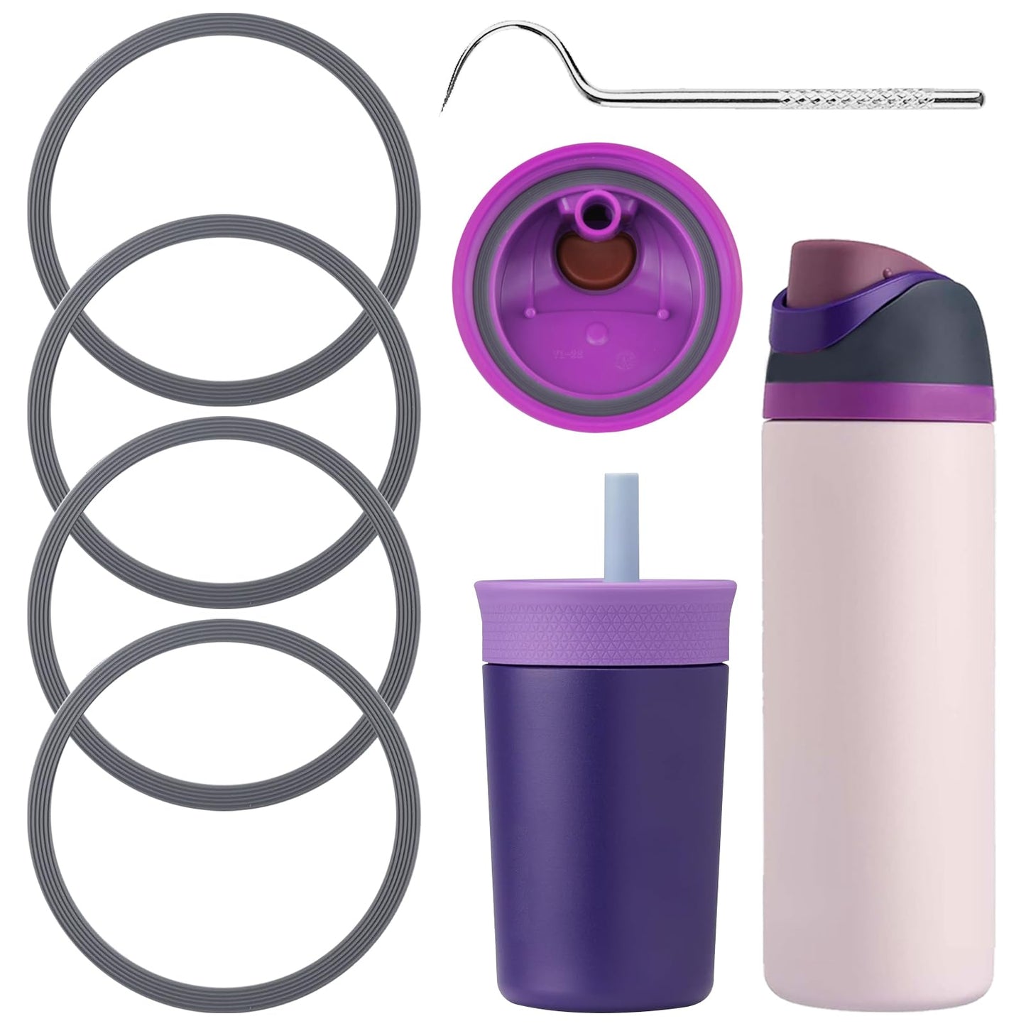 BMSQOFD 4pcs Replacement Seal O Ring Silicone Gasket Compatible with Owala FreeSip 16/24/25/32/40 oz,Water Bottle Lid Insert Piece Rubber Seal Parts for Owala Kids 12 15oz Tumbler Accessories(Grey)