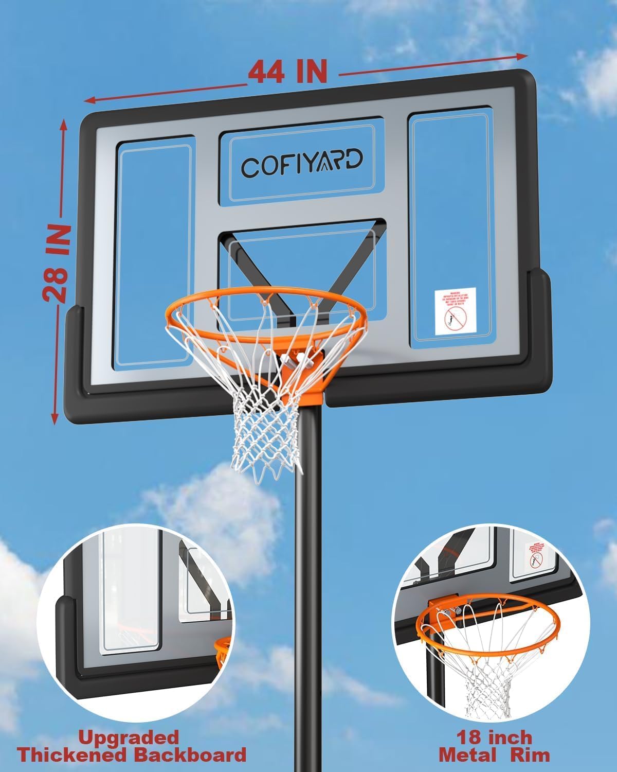 10FT Basketball Hoop Outdoor System with Extra Sandbag,Height Adjustable Basketball Goal System 44 Inch Shatterproof Backboard for Youth/Teens/Adults Indoor Outdoor