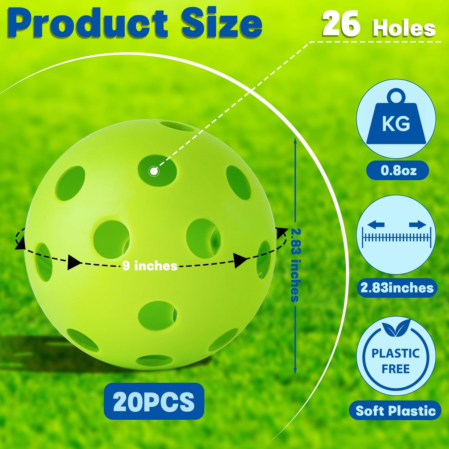 Coopay 20 Pack Baseball Practice Balls Plastic Training Balls Lightweight Hollow Softballs with a Drawstring Bag for Hitting, Baseball Training Indoor Outdoor Use (Green)