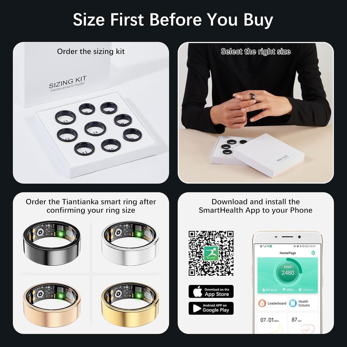Ring Health Tracker for Women Men, Fit Ring with Heart Rate, Blood Oxygen, Sleep Monitor, Calories, Step Counter, IP68 Waterproof Smart Ring for iPhone & Android, No Subscription Fee (Silver, 13#)